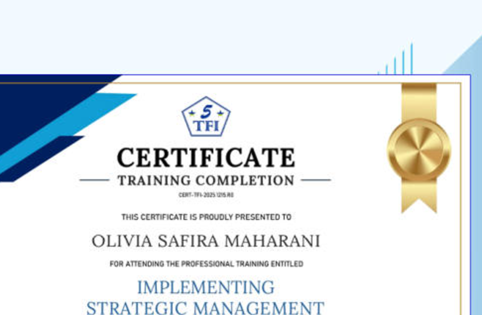 Sertifikat pelatihan PT Top Five International